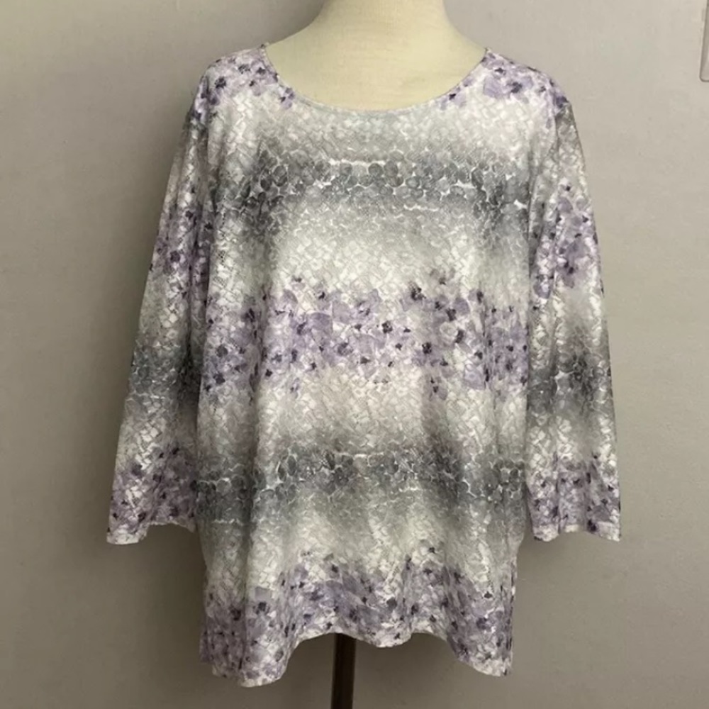 5-10 Alfred Dunner Purple Gray Top Blouse Lace Large